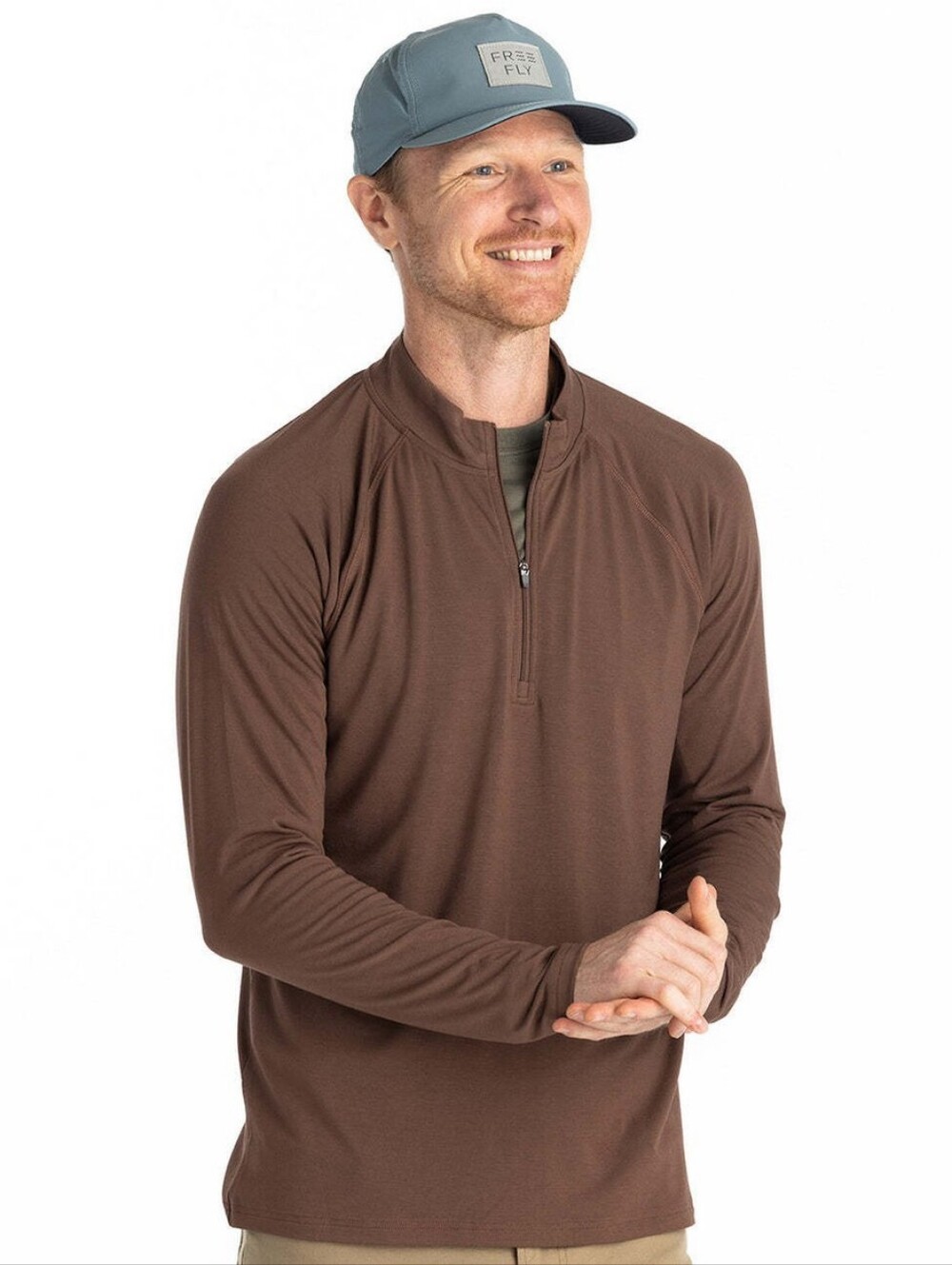 Free Fly Quarter Zip Shirt Men Bamboo Flex Pullover Chestnut Brown L